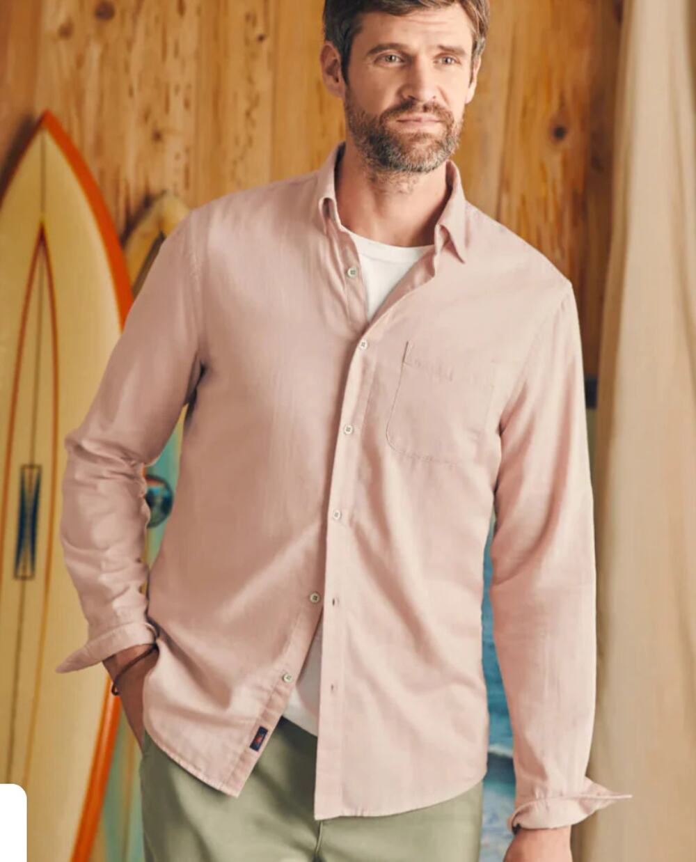 Faherty Nwt Men's Button Down Sunwashed Chambray Shirt Coastal Mauve Size XL